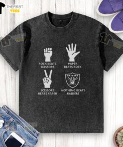 Las Vegas Raiders football logo on a washed t-shirt, perfect for fans of the NFL team and casual wear.