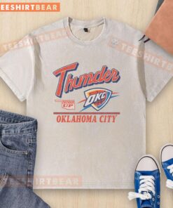 Alt Text: Vintage washed t-shirt featuring the Oklahoma City Thunder logo, perfect for fans and casual wear.