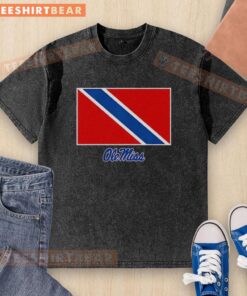 Alt Text: Top Ole Miss Rebels football t-shirt featuring the Trinidad and Tobago flag design in a washed style.