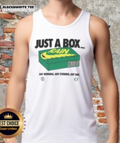 Top Oregon Ducks tank top featuring 'Just A Box Any Morning, Any Evening, Any Day' design in vibrant colors.