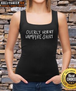 Top Overly Horny Vampire Tank Top featuring a playful vampire graphic, perfect for Halloween or casual wear.