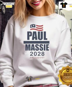 Top Paul Massie 2028 President flag sweatshirt featuring bold design and vibrant colors for campaign supporters.