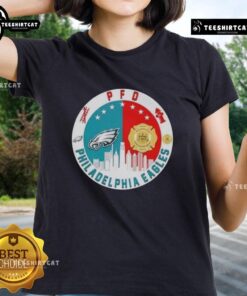 Alt Text: Philadelphia Eagles Ladies Tee featuring skyline design, perfect for fans of Eagles football.