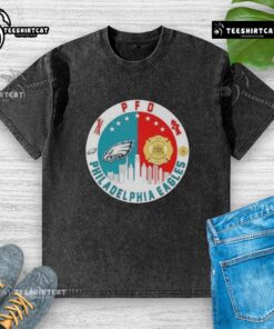 Philadelphia Eagles Football Skyline Washed T-Shirt featuring team logo and city skyline design for fans.