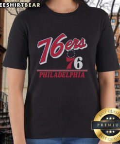 Vintage ladies tee featuring the Top Philadelphia 76ers Fly By design, perfect for fans and casual wear.