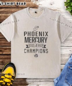 2025 Phoenix Mercury WNBA Champions washed t-shirt featuring team logo and championship design.