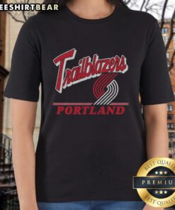Vintage ladies tee featuring the Portland Trail Blazers logo, perfect for fans who love retro sports apparel.