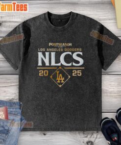 Alt Text: Vintage 2025 Los Angeles Dodgers NLCS washed t-shirt, showcasing team spirit for postseason fans and collectors.