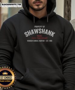 Cozy hoodie featuring the iconic Shawshank Maine State Penitentiary design, perfect for fans of the film.