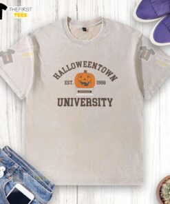 Top Pumpkin Halloweentown University Est 1998 washed t-shirt featuring a vintage design perfect for Halloween celebrations.