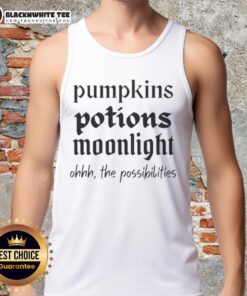Top Pumpkins Potions Moonlight tank top featuring a whimsical Halloween design perfect for festive celebrations.