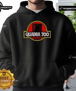 Top Quadra 700 X Jurassic Park hoodie featuring vibrant dinosaur graphics and a cozy design for fans of the classic film.