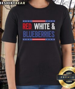 Top red and white blueberries ladies tee showcasing a stylish design perfect for casual wear and berry lovers.