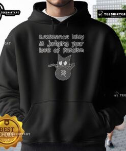 Top Resistance Kitty judging your love of fascism in a humorous cat hoodie design for political statement apparel.