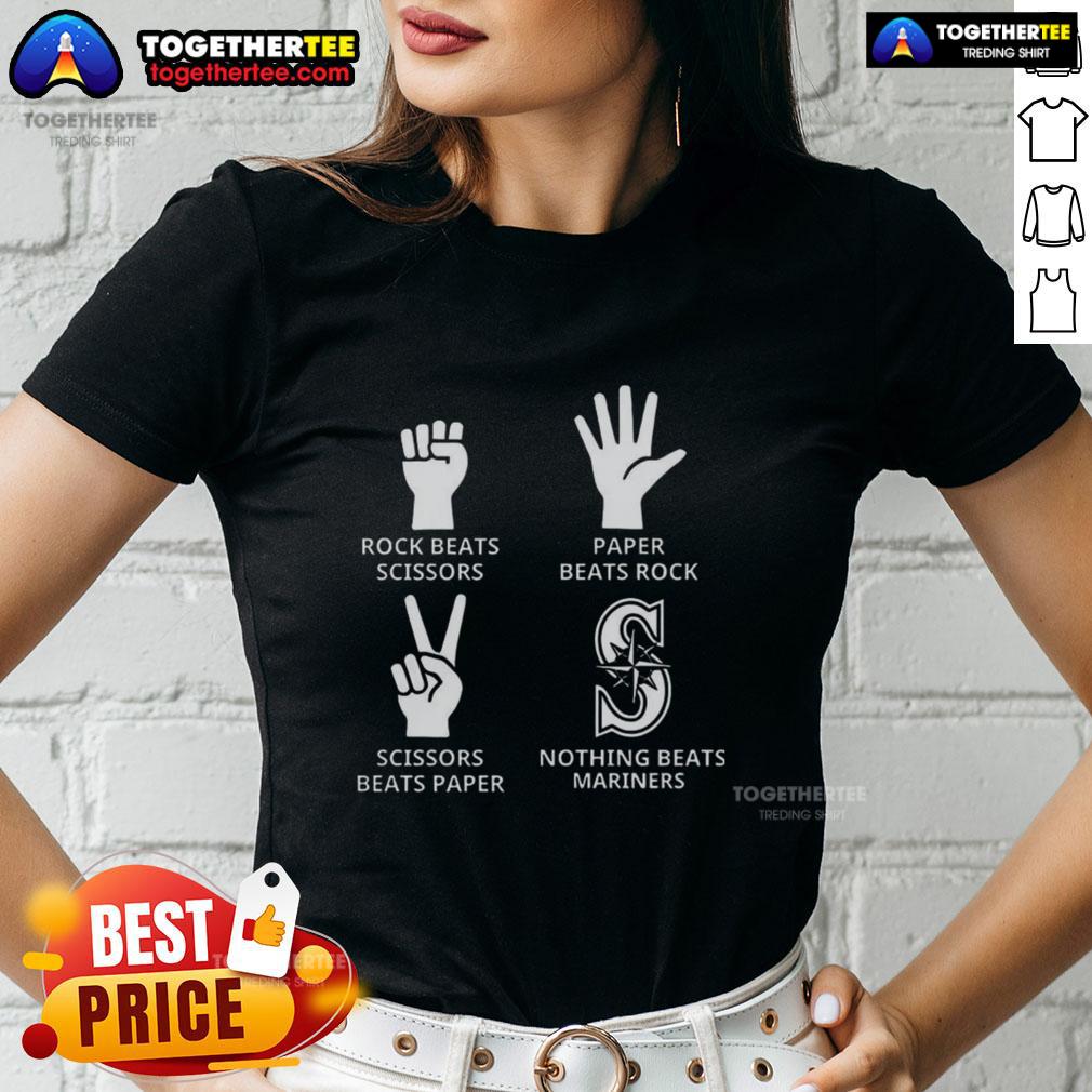 Top Rock Beats Scissors Paper Beats Rock Scissors Beats Paper Nothing Beats Seattle Mariners Ladies-Tee Seattle Mariners ladies tee featuring 'Top Rock Beats Scissors' design, perfect for fans of baseball and fun graphics.