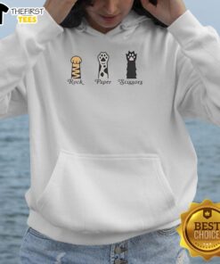 Adorable pet wearing a Top Rock Paper Scissors hoodie, showcasing a fun design perfect for pet lovers and game enthusiasts.