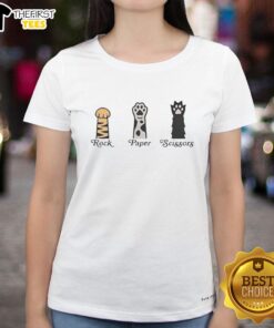 Top Rock Paper Scissors Pet Ladies Tee featuring a fun graphic design ideal for pet lovers and casual wear.