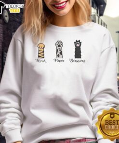 Top Rock Paper Scissors Pet Sweatshirt featuring a playful design for pet lovers and cozy style in vibrant colors.