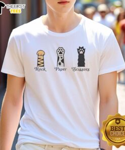 Adorable pet T-shirt featuring 'Rock Paper Scissors' design, perfect for playful dogs and cats. Ideal for pet lovers!