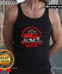 Distressed tank top featuring 'Top Rothschilds Sewage and Septic Sucking Services' logo, perfect for casual wear.