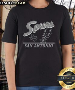 Alt Text: Vintage ladies tee featuring the San Antonio Spurs logo, perfect for fans showcasing their team spirit in style.