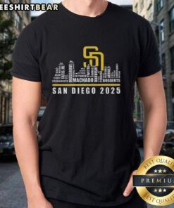Top San Diego Padres 2025 Name City Skyline T-Shirt featuring iconic skyline design and team colors.