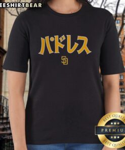 Alt Text: Top San Diego Padres MLB Katakana ladies tee featuring stylish design and vibrant team colors for fans.