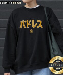 Alt Text: Stylish Top San Diego Padres MLB Katakana sweatshirt featuring bold graphics, perfect for baseball fans and casual wear.