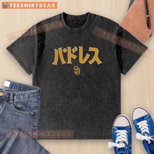 Top San Diego Padres MLB Katakana washed t-shirt in navy blue, featuring stylish Japanese lettering and a relaxed fit.