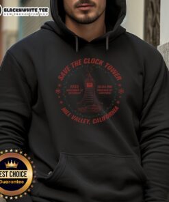 Cozy hoodie featuring 'Save The Clock Tower' design, inspired by Hill Valley, California from Back to the Future.