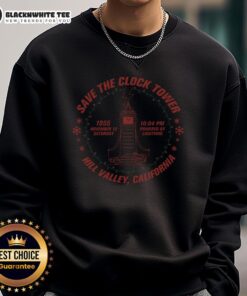 Cozy Top Save The Clock Tower Hill Valley California sweatshirt featuring iconic design and vibrant colors for fans.