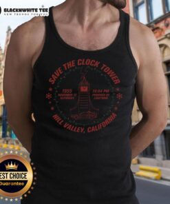 Top Save The Clock Tower Hill Valley California tank top featuring iconic design and vibrant colors for fans of Back to the Future.