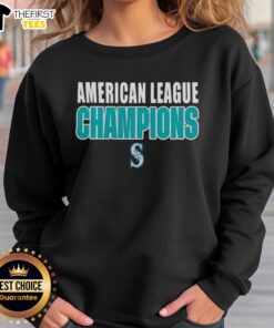 Seattle Mariners 2025 ALCS Champions sweatshirt logo featuring bold graphics and team colors, perfect for fans.