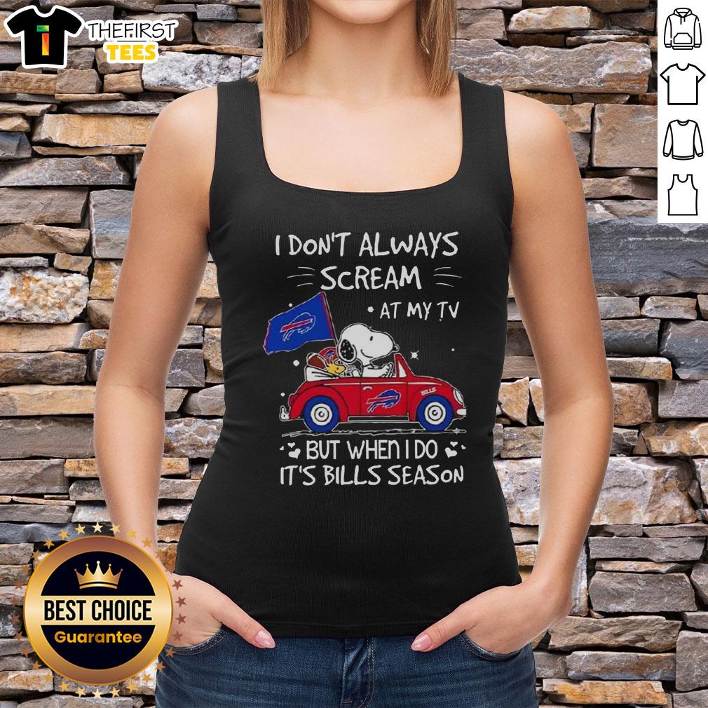 top-snoopy-driving-car-i-dont-always-scream-at-my-tv-but-when-i-do-its-bills-season-tank-top Snoopy driving a car on a tank top with the phrase about screaming at the TV during Bills season. Perfect for fans!
