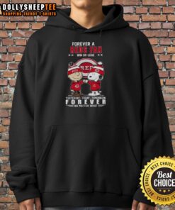 Snoopy and Charlie Brown hoodie design 'Forever a Reds Fan' showcasing team spirit, win or lose, in vibrant colors.