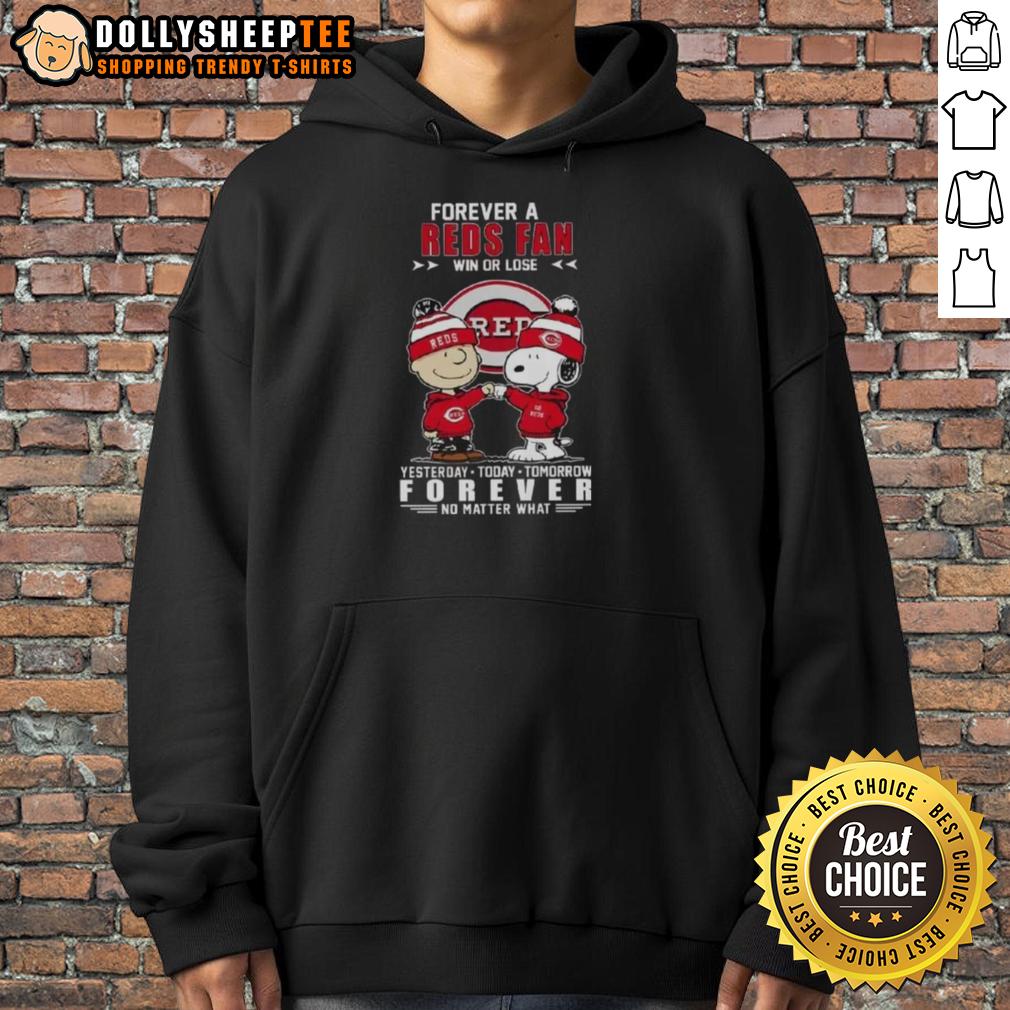 Top Snoopy X Charlie Brown Forever A Reds Fan Win Or Lose Yesterday Today Tomorrow No Matter What Hoodie Snoopy and Charlie Brown hoodie design 'Forever a Reds Fan' showcasing team spirit, win or lose, in vibrant colors.