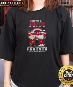 Top Snoopy X Charlie Brown Forever Reds Fan tee for ladies, celebrating loyalty win or lose, perfect for baseball fans.