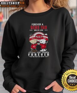 Top Snoopy X Charlie Brown sweatshirt featuring 'Forever a Reds Fan - Win or Lose' design, perfect for baseball fans.