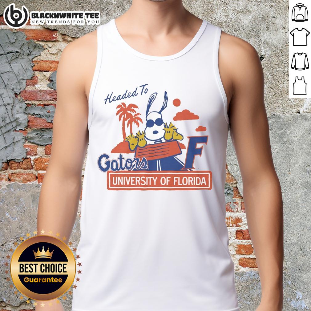 Top Snoopy X Florida Gators Headed To Gators University Of Florida Tank Top Top Snoopy X Florida Gators tank top featuring a playful design for University of Florida fans.