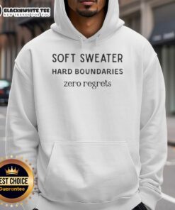Cozy Top Soft Sweater Hard Boundaries Zero Regrets Hoodie in a stylish setting, perfect for casual wear.