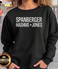 Top Spanberger Hashmi Jones logo sweatshirt featuring a bold design for stylish supporters and fans.