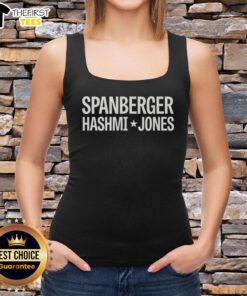 Alt Text: Top Spanberger Hashmi Jones logo tank top featuring a stylish design for casual wear enthusiasts.