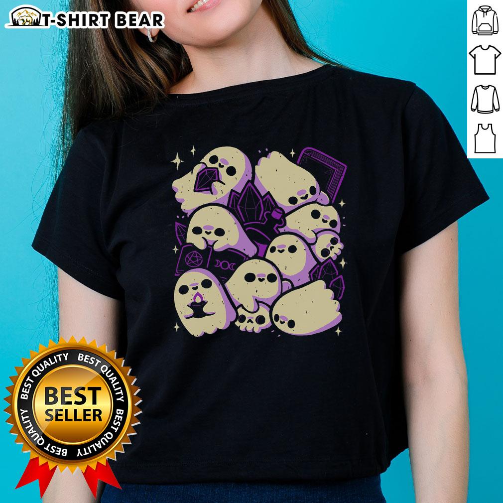Top Spooky Cute Ghosts And Witchcraft Ladies Tee Adorable spooky cute ghosts and witchcraft ladies graphic on a trendy tee, perfect for Halloween fashion enthusiasts.