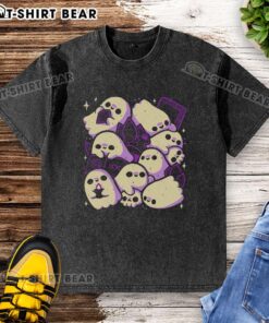Top spooky cute ghosts and witchcraft washed t-shirt featuring playful ghost designs, perfect for Halloween enthusiasts.