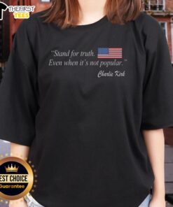 Charlie Kirk 'Stand For Truth' US Flag Ladies Tee showcasing patriotic design and empowering message for truth seekers.