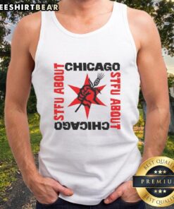 Revolution Brewery tank top featuring 'Top STFU About Chicago' design, perfect for craft beer enthusiasts and Chicago lovers.