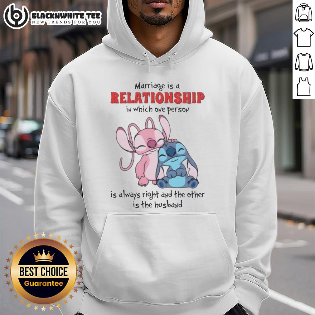 Top Stitch Marriage Is A Relationship In Which One Person Is Always Right And The Other Is The Husband Hoodie Alt Text: Funny hoodie with 'Top Stitch Marriage: One Person is Always Right, the Other is the Husband' design.