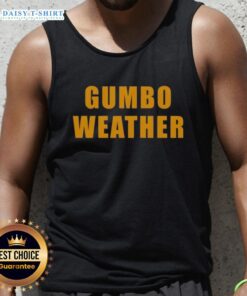 Top T Bob Hebert wearing a Gumbo Weather tank top, showcasing vibrant design and summer style in a sunny outdoor setting.