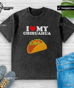 Top Taco I Love My Chihuahua washed t-shirt featuring a fun design perfect for dog lovers and taco enthusiasts.
