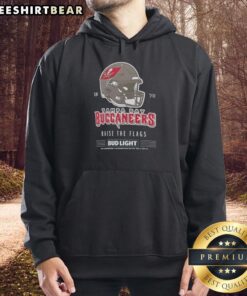 Alt Text: Top Tampa Bay Buccaneers Bud Light 1976 Raise The Flags football helmet hoodie showcasing team pride and vintage style.